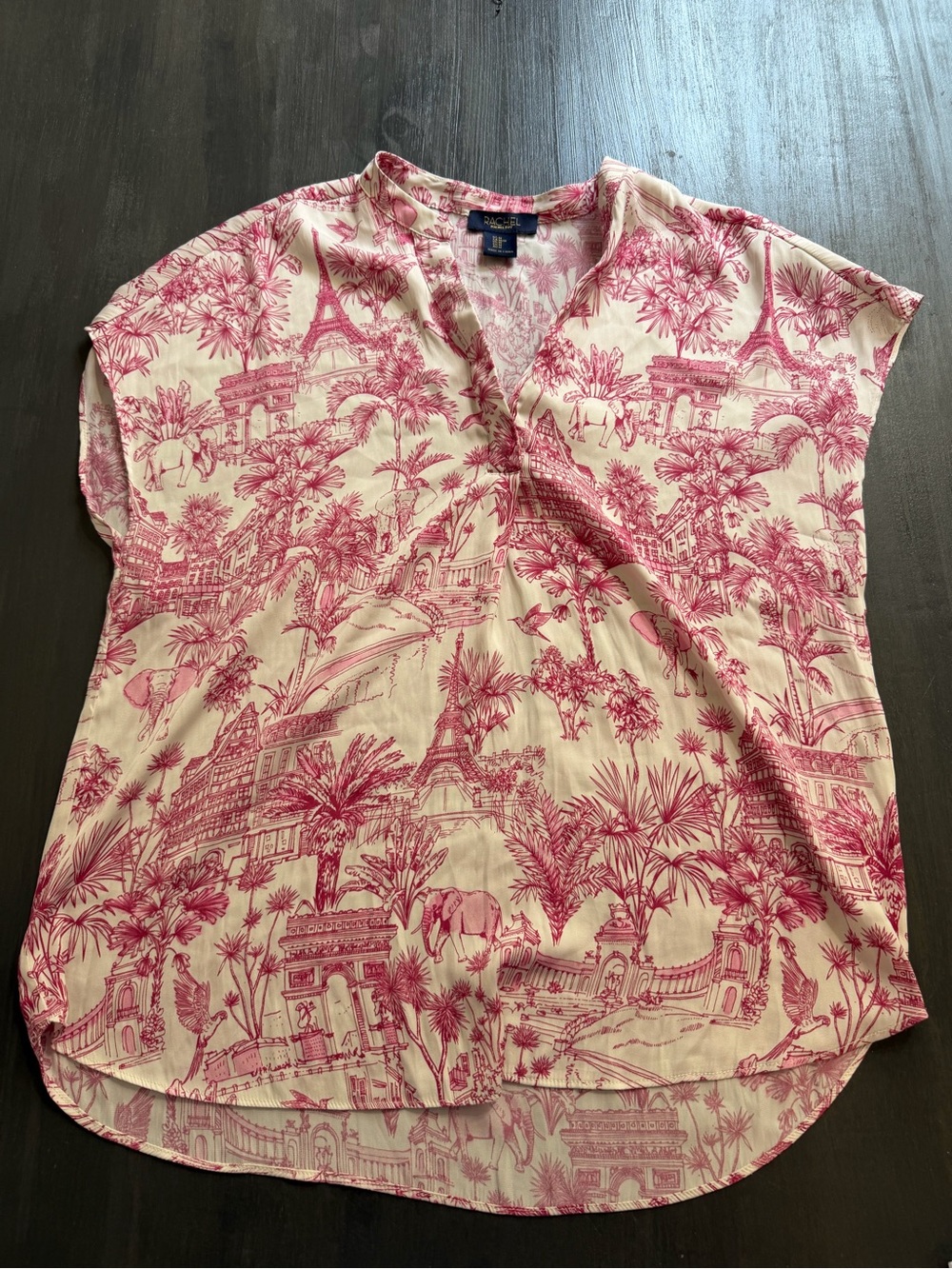 Talbots Pink and Cream Printed Short-Sleeve Blouse